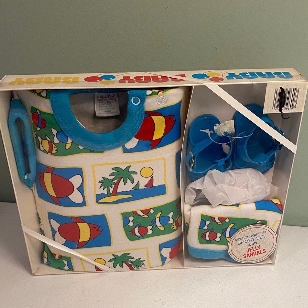 Vintage Colorful Baby Short Set with Jelly Sandals